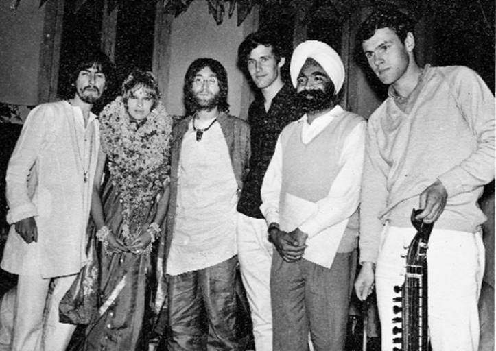 Ajit Singh Ji with the Beatles Group in Rishikesh. Year 1968 at Maharishi Mahesh Yogi Ashram