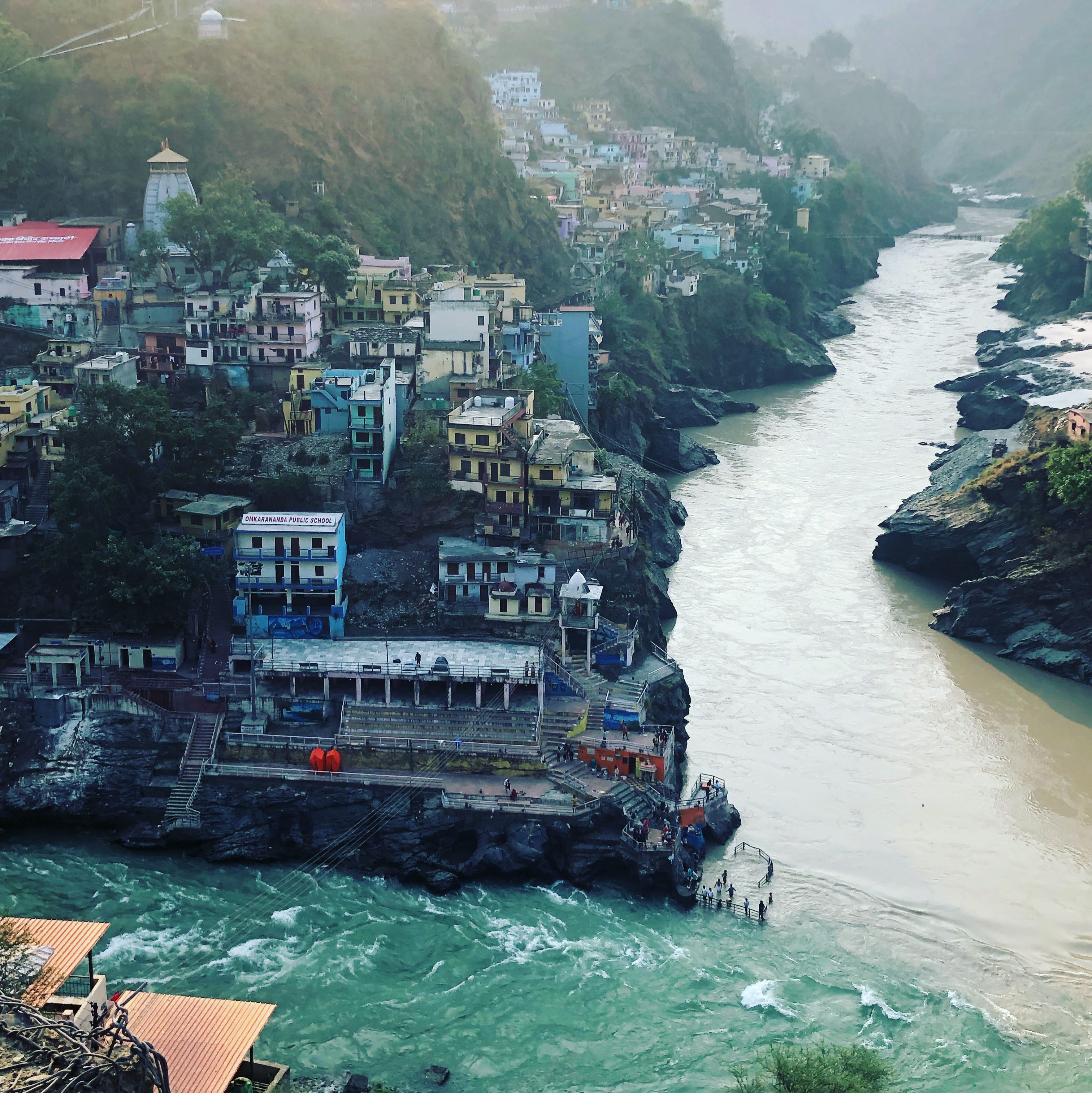 Devprayag - the confluence point of the Bhagirathi and Alaknanda Rivers. 